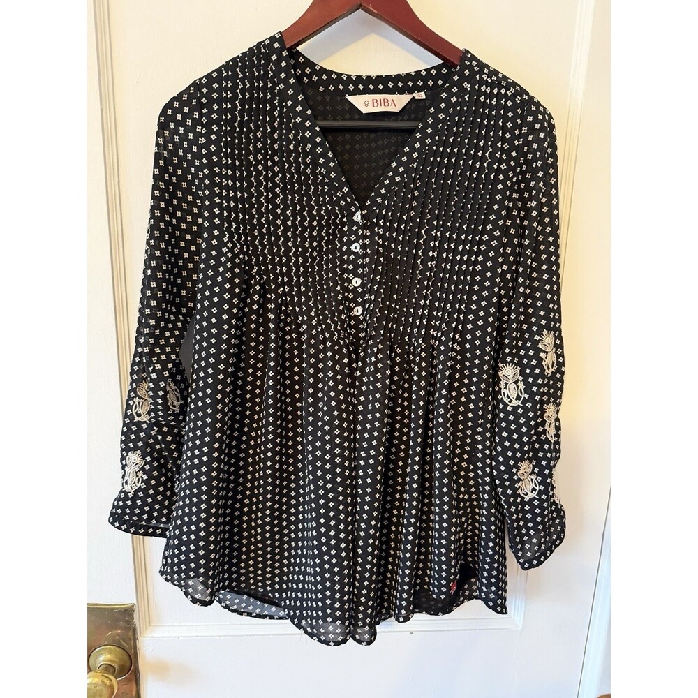 BIBA Embroidered Boho Indian Hippie Peasant Whimsigoth Dark Fairy Blouse Sz S